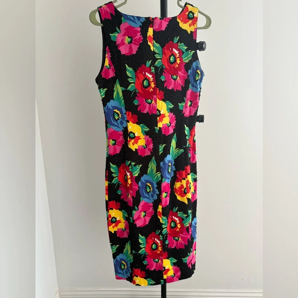 Adrienne Vittadini Black Midi Dress with Vibrant Floral Print - Picture 1 of 8